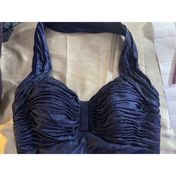 Vintage Cachet Navy Rhinestone Halter Ruched Cocktail Evening Dress Size 6 Glam - Picture 11 of 12